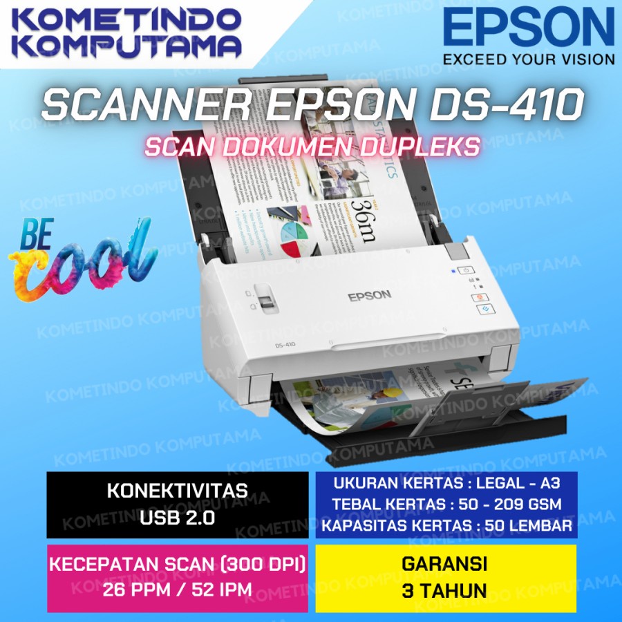 Jual Ds410 A4 Epson Workforce Duplex Sheet Fed Document Scanner Ds 410 A4 Duplex Sheet Fed 6392