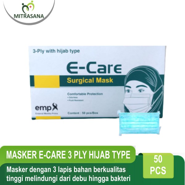 Jual Masker E Care Surgical Mask 3 Ply Hijab Type Isi 50 Pcs Masker