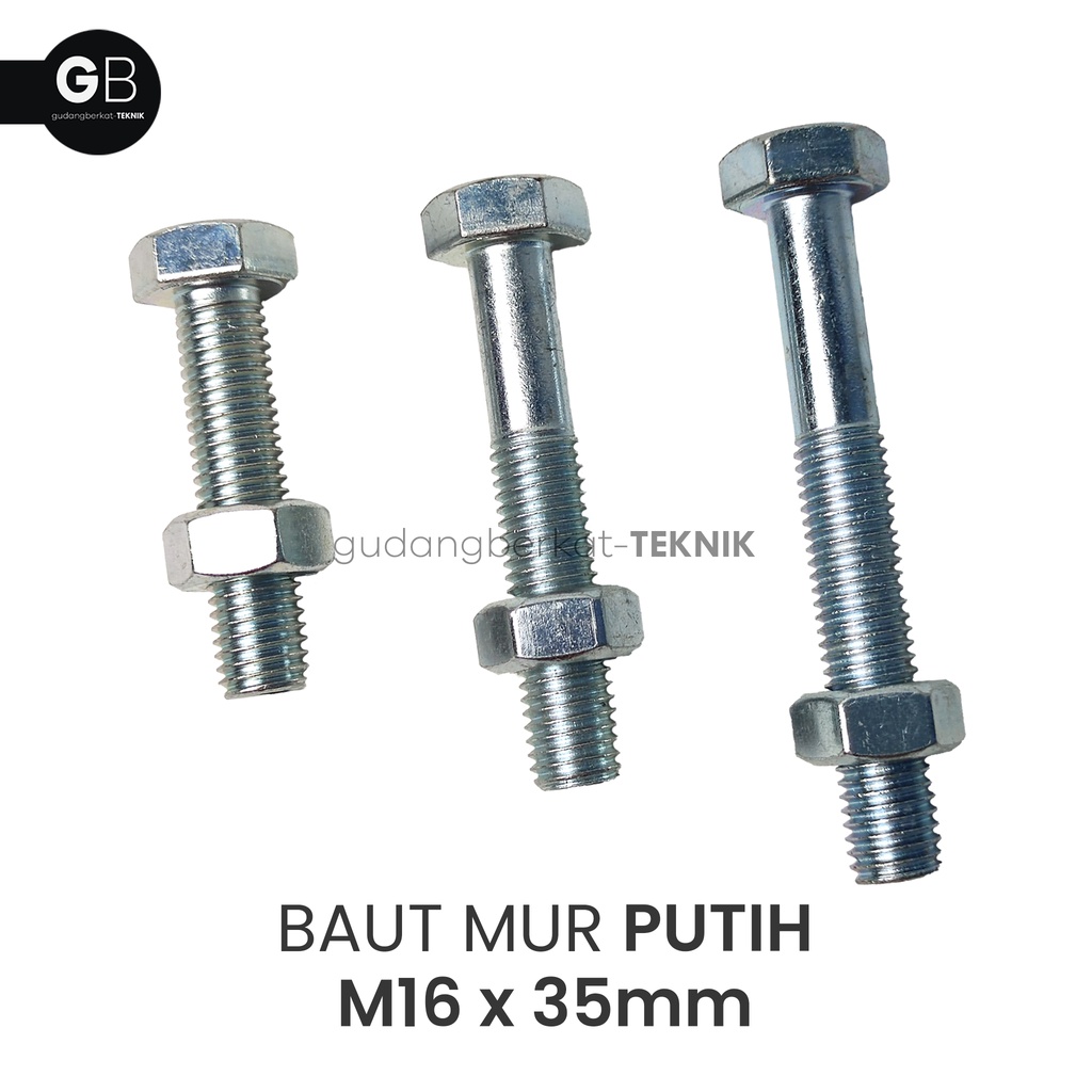 Jual Baut Mur Putih M16x35 / BMP 16x35 (35mm) / Baut M16 Putih Kunci 24 ...