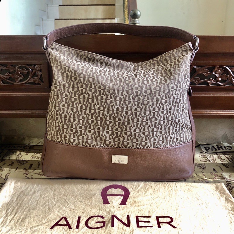 tas aigner original second preloved canvas kulit asli branded bekas mulus