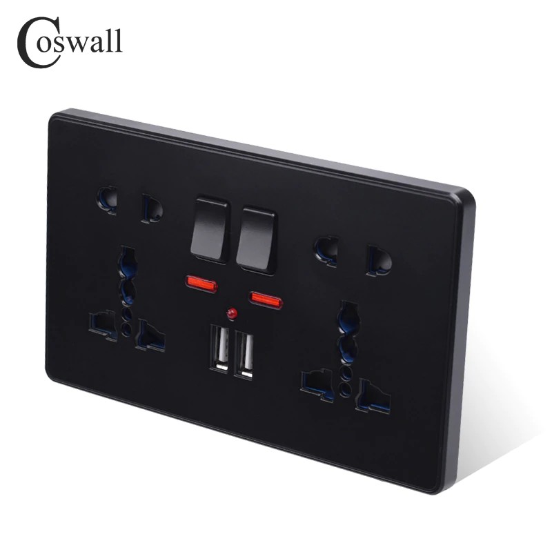 Jual Coswall Wall Power Socket Double Universal 5 Hole Switched Outlet ...
