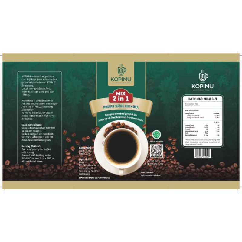 Jual KOPIMU Kopi Robusta Asli Sachet Mix Kopi+Gula (1 sachet) Shopee