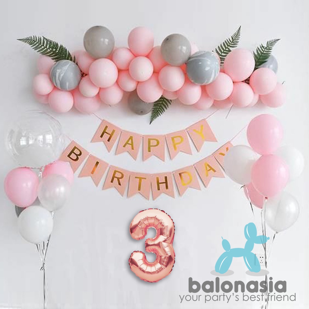 Jual Paket Dekorasi Ulang Tahun Garland Simple Daun PINK Shopee Indonesia