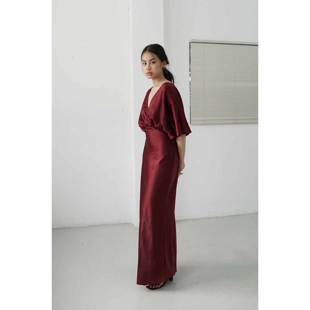 Jual PAFON Lily Dress - Maroon | Shopee Indonesia