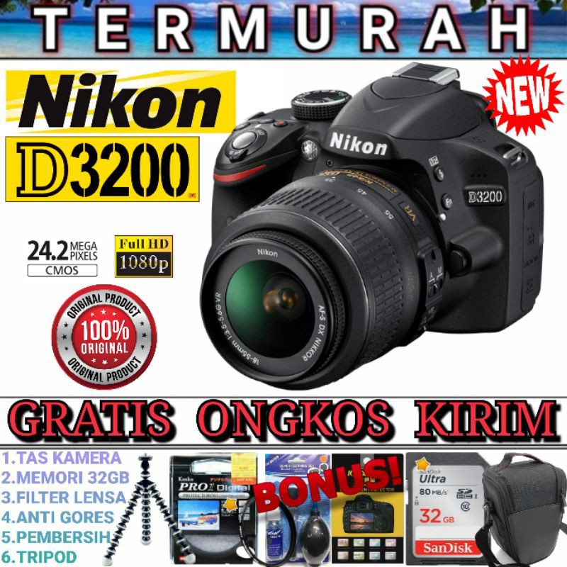 Jual Dslr Nikon D3200 Lensa 18 55mm Produk Original 100 Baru Dan Bergaransi 1 Tahun 7556