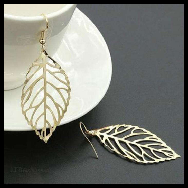 Jual Anting Wanita Hook Menjuntai Model Daun Hollow Titanium A2