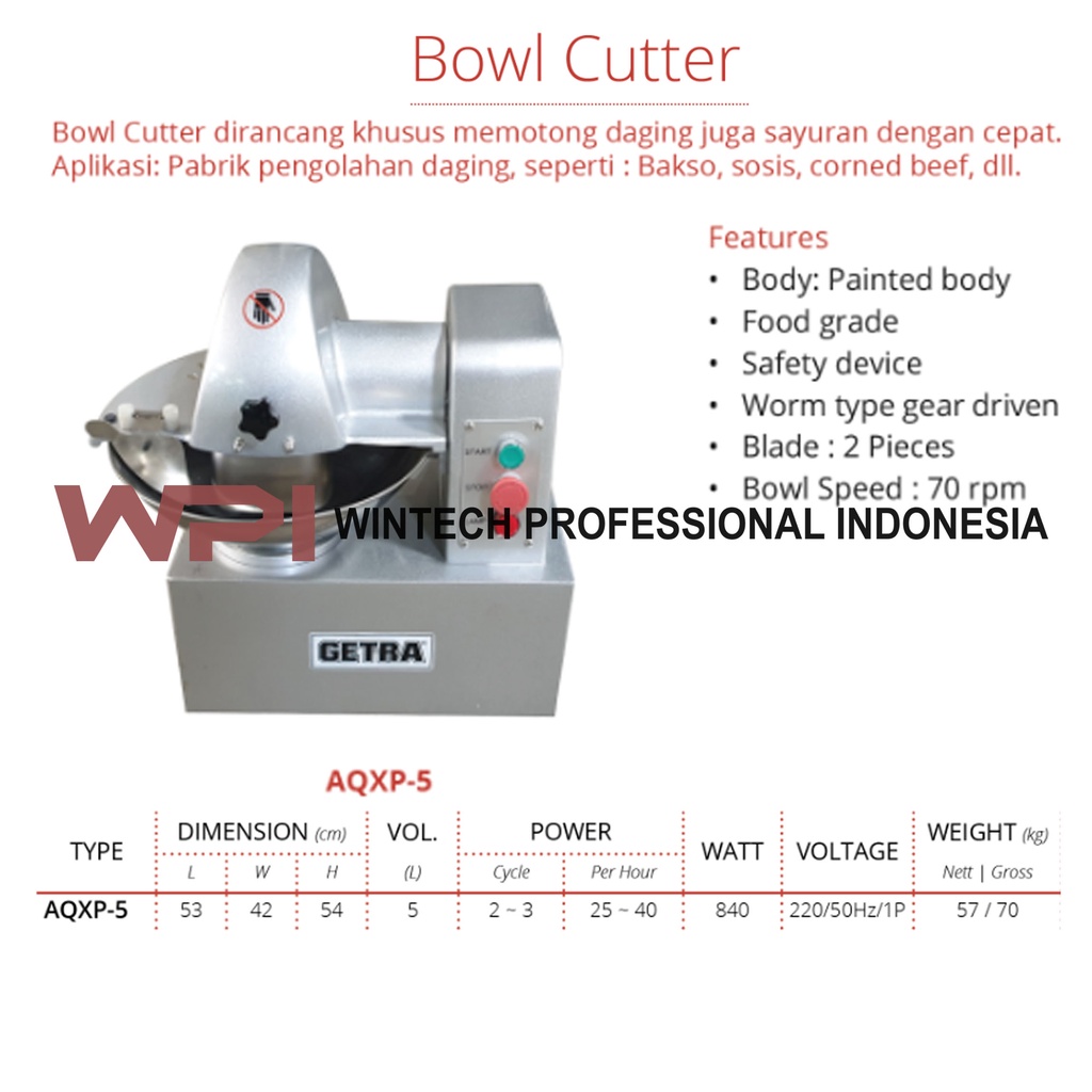 Jual Getra Aqxp 5 Bowl Cutter Mesin Untuk Memotong Daging Skala Besar