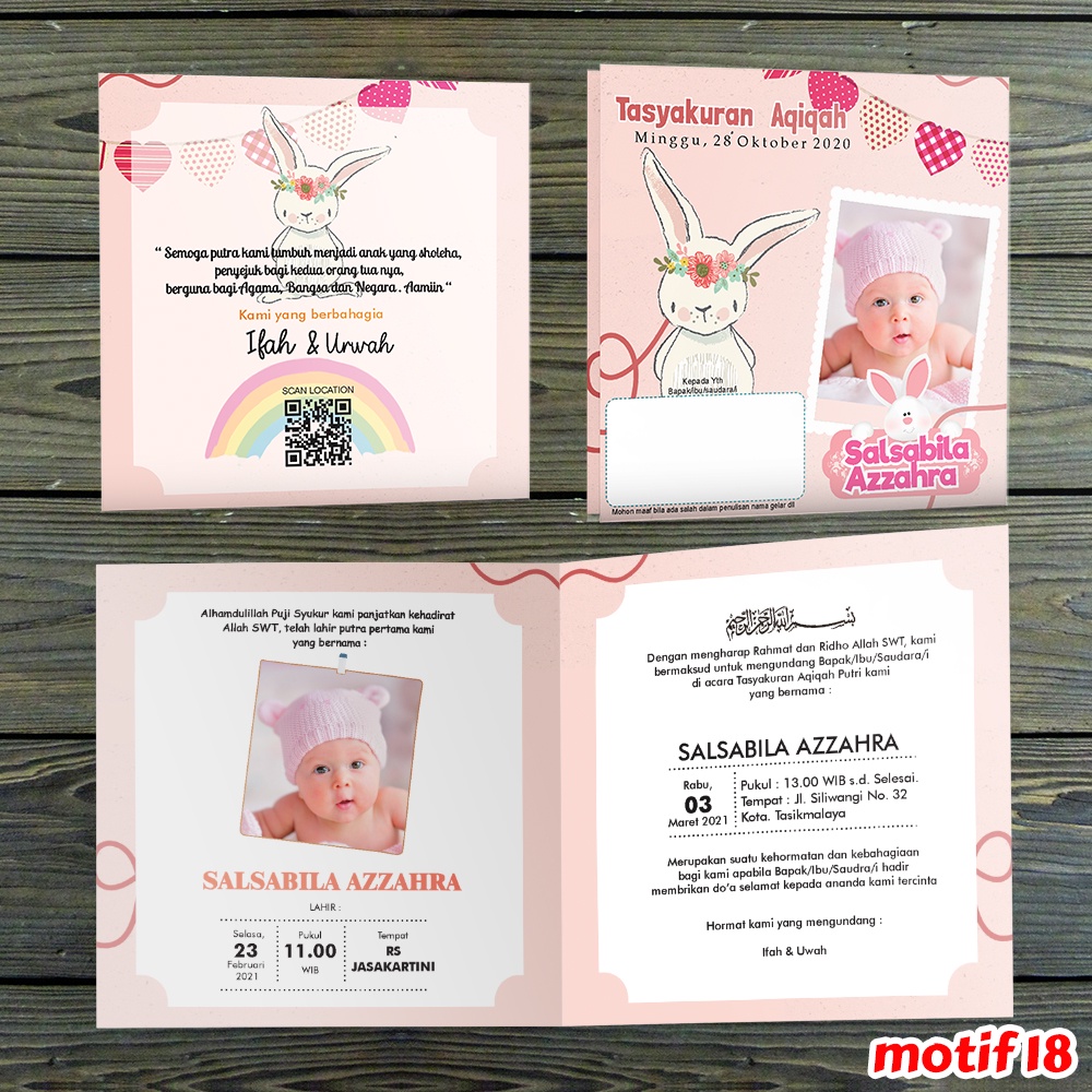 Jual Undangan Aqiqah Unik - Invitation Baby - Tasyakuran - Kelahiran