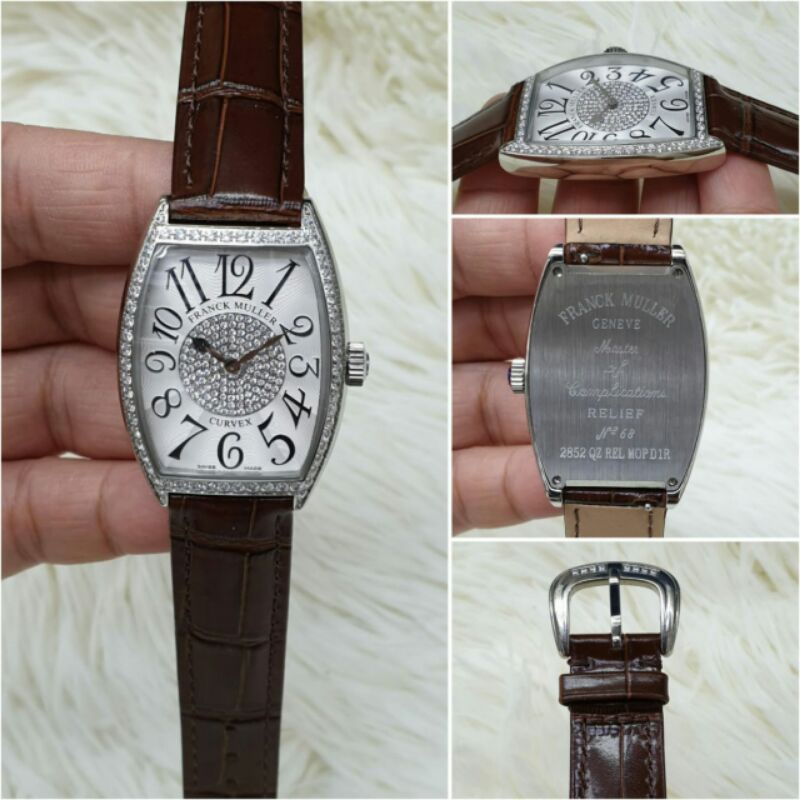 jam tangan wanita franck muller batre ring silver full permata strap kulit kualitas original