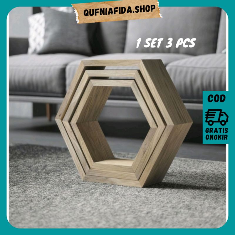 Jual Rak Dinding Hexagonal 1 set 3 pcs Rak Dinding Segi 6 Hiasan ...