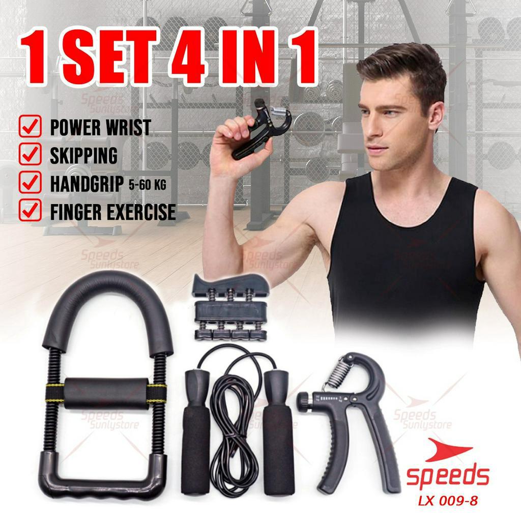 SPEEDS Alat Fitness Set Power Wrist Handgrip 4in1 Skipping Finger Exercise Alat Fitness Alat Gym Satu Set 009-8