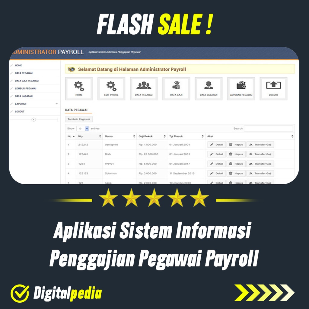 Jual Aplikasi Sistem Informasi Penggajian Pegawai Payroll Berbasis Php Mysql Pro Premium 4579