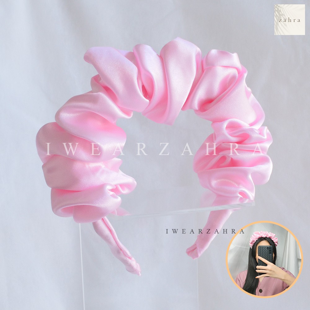 Jual Bando Satin Bandana Korea Aksesoris Rambut Scrunchie Kerut Puff Headband Ruffle Kerut 