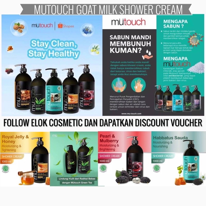 Jual ELOK - MUTOUCH GOAT MILK SHOWER CREAM 1000ML PUMP BTL | Shopee ...