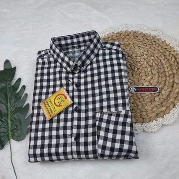 PERFECT STYLE Kemeja Flanel Pria Premium Lengan Panjang Motif Kotak Kecil Abu