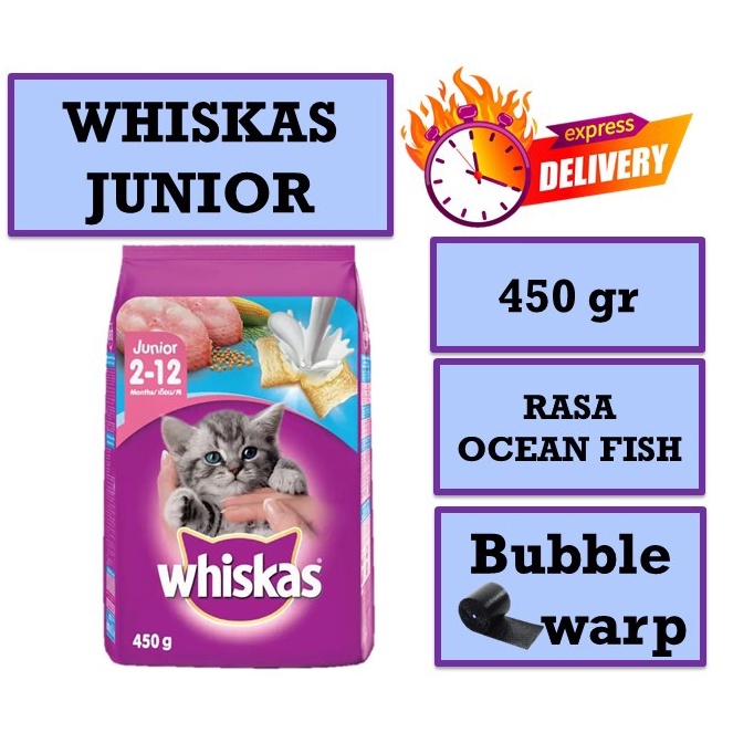 Jual Heart Petfood Makanan Kucing WHISKAS JUNIOR Kering rasa Ocean Fish 450gr Fresh Pack