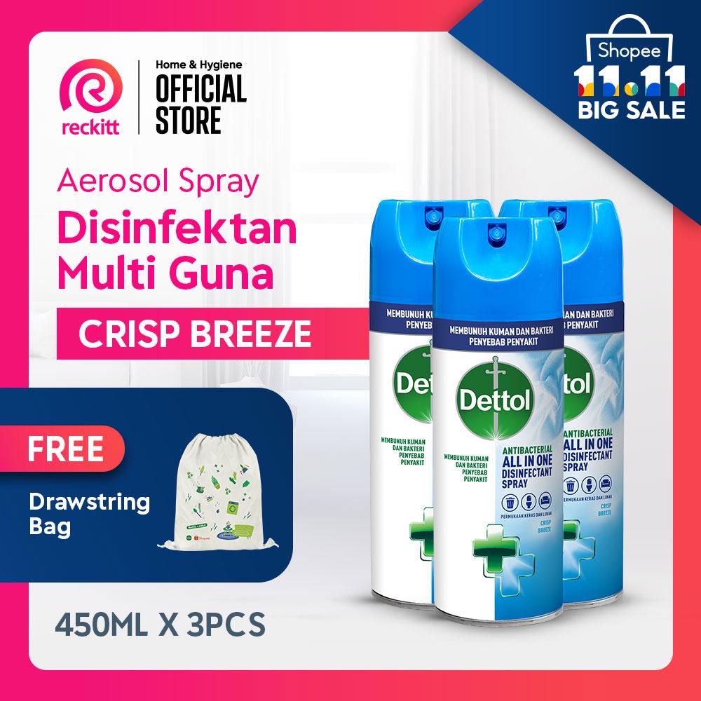 Jual Dettol Disinfectant Spray Crisp Breeze 450 ml x 3pcs FREE