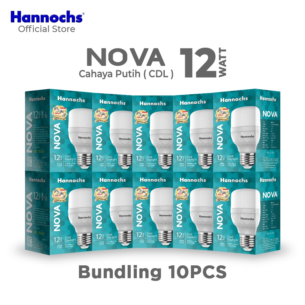 Jual Hannochs Lampu Bohlam LED NOVA 12W Cahaya Putih Paket Isi 10pcs ...