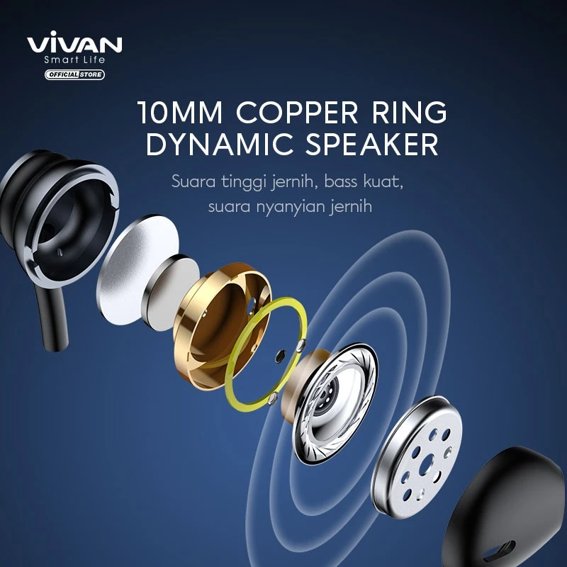 Headset VIVAN Q12 Wire Earphone Deep Bass Mic Konektor L 90 AUX 3.5 mm - Garansi Resmi 1 Tahun