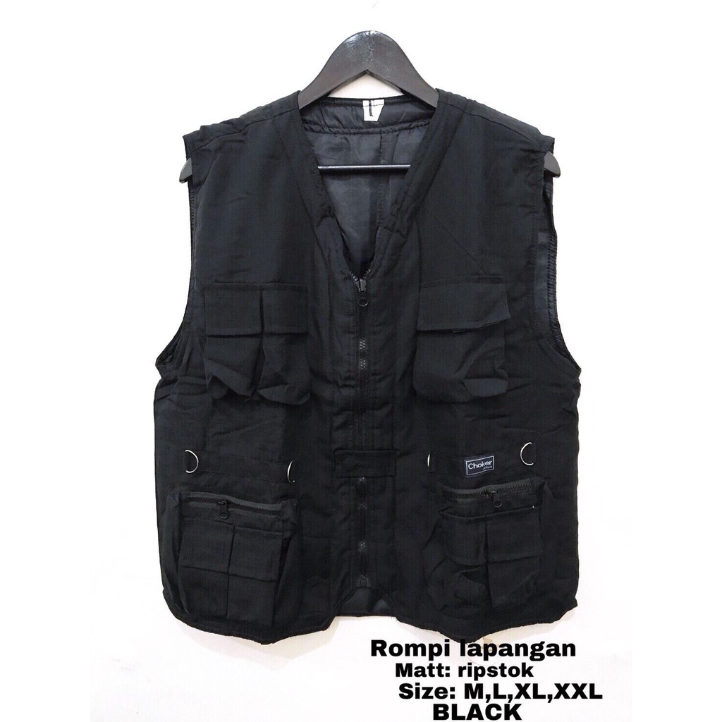 Jual Rompi Lapangan Outdoor Bodyvest Hitam Khaki Berkerah Ripstop