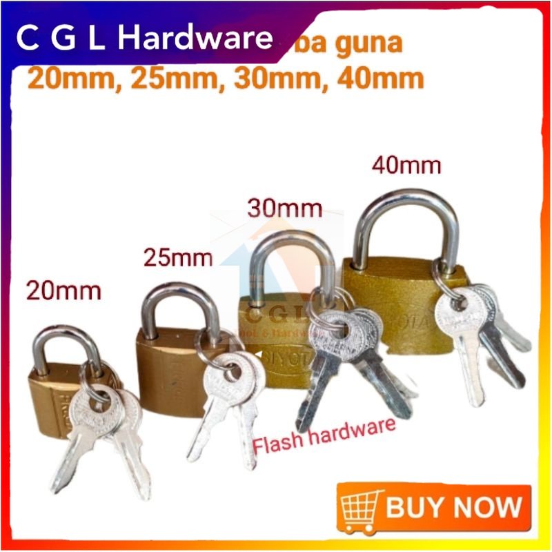 Jual gembok besi kuning koper padlock 20mm 25mm 30mm 40mm | Shopee ...