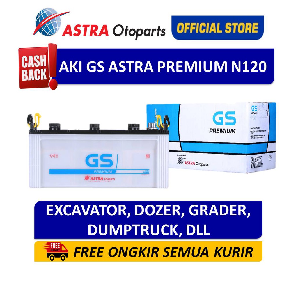 AKI GS ASTRA Premium N120 untuk Komatsu Excavator, Dozer, Grader, Dump Truck, dan sejenisnya