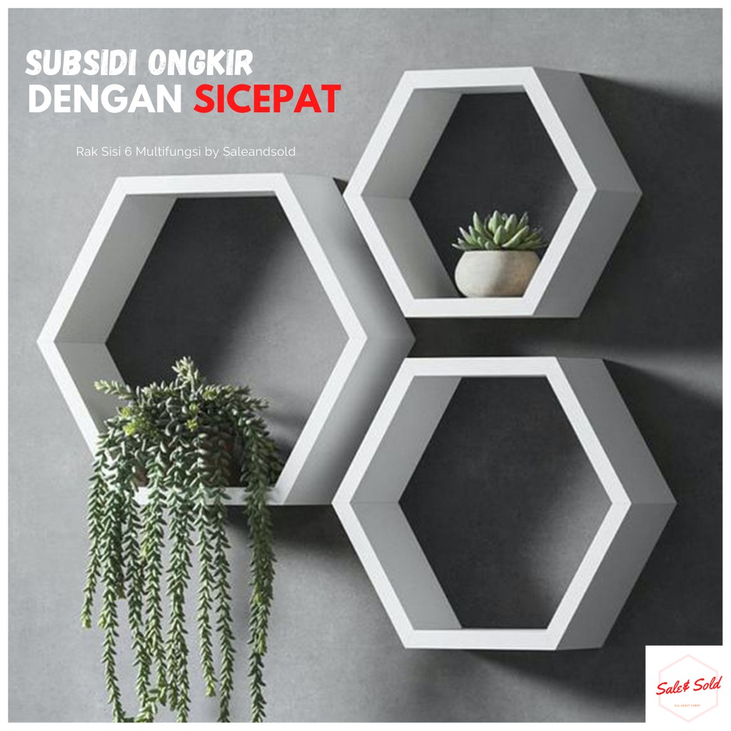 Jual Rak Dinding Hexagonal Segi Enam Estetik Minimalis Vintage Gantung