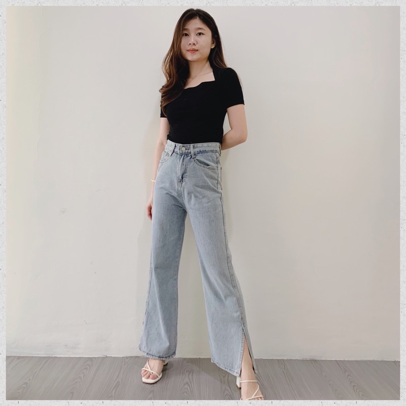 Jual Luxe Dlabel Felix Jeans Celana Jeans Panjang Wanita Wide Leg Jeans Boyfriend Jeans