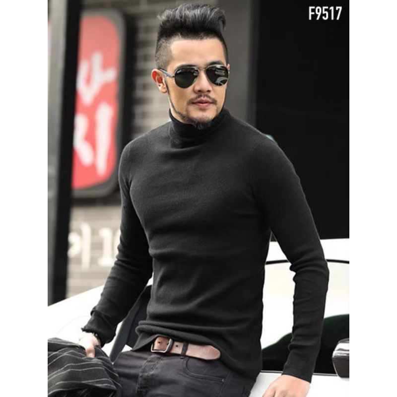 Jual Kaos Turtleneck Pria Lengan Panjang Turtle Neck Korean Style Leher Tinggi Kaos Kerah