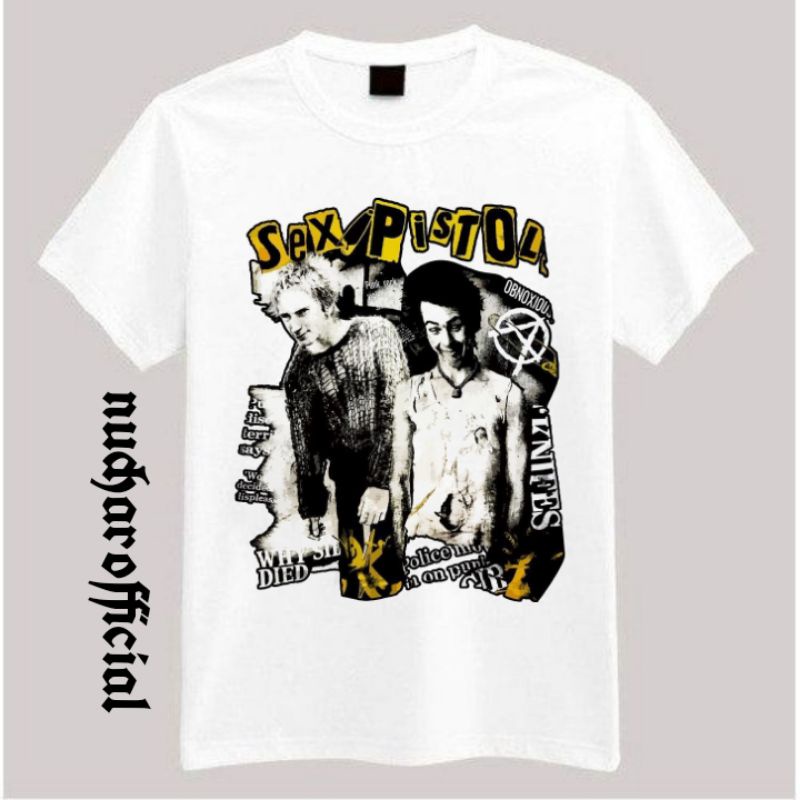 Jual Kaos Baju Sex Pistols T shirt Band Metal Rock Putih Pria  