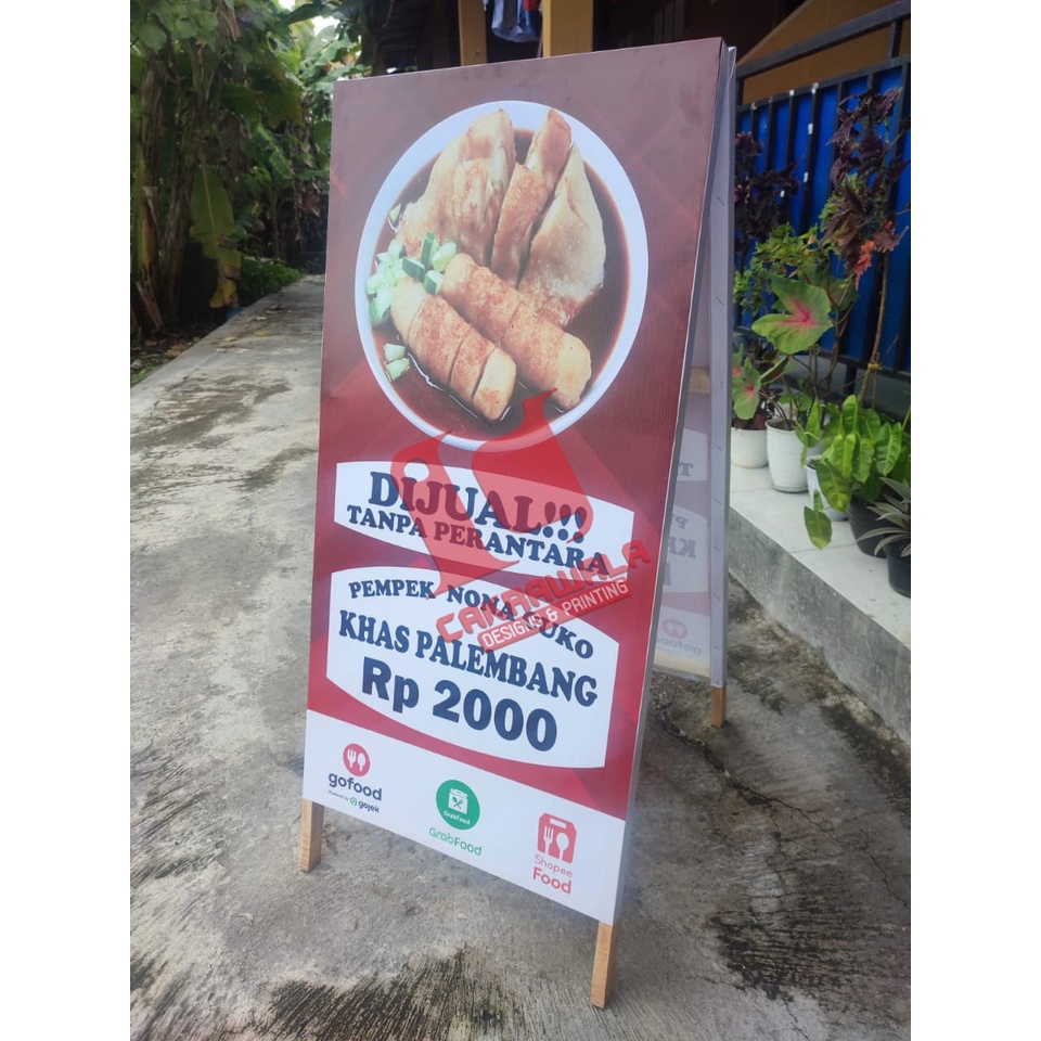 Jual STAND BANNER JUALAN PEMPEK- STANDING BANNER KAYU UKURAN 50 X 110