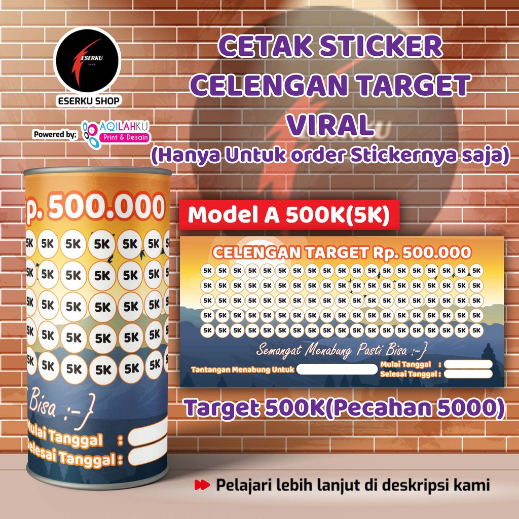 Jual Cetak Sticker Celengan Target Ukuran Small And Large Khusus Order