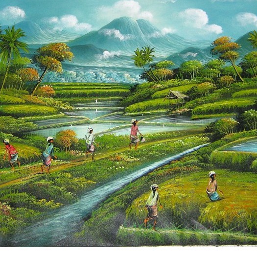 Jual Lukisan Panen Padi dan Pemandangan Terasering Suasana Pedesaan