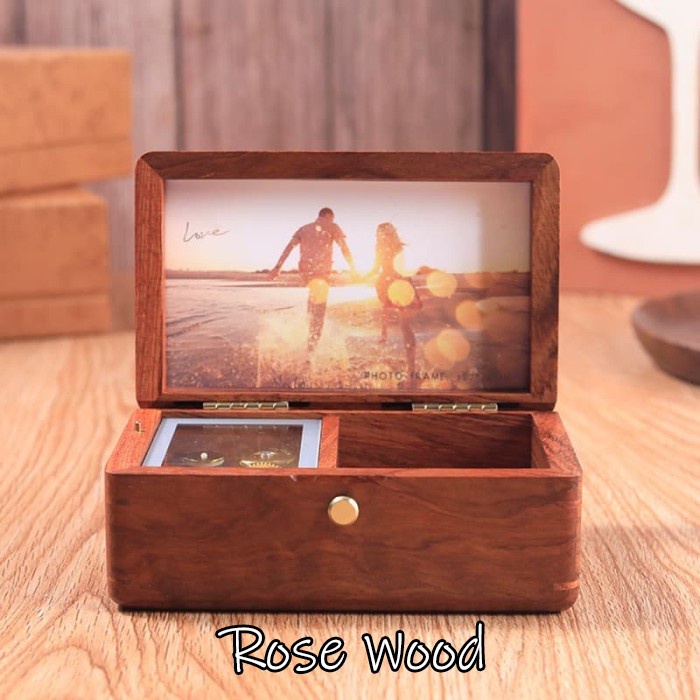 Jual kotak musik foto frame music box photo bingkai kayu Maple Wood