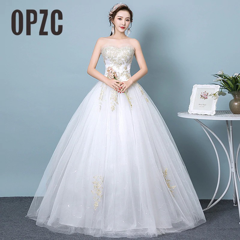 Jual New Arrival Sexy Strapless Wedding Dresses 2018 Appliques Pattern Tulle Bridal Gowns Pears Shopee Indonesia