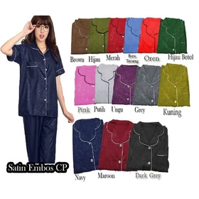 BJ PIYAMA CP SATIN EMBOS WANITA Baju Tidur Wanita Dewasa Lengan Pendek