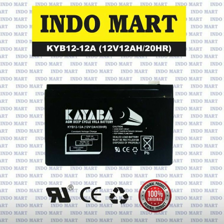 Aki/Baterai(Accu/Battery) Kering(MF) VRLA(UPS) Sepeda Listrik 12V12Ah / 12V 12Ah Kayaba AGM GEL (VRLA 12V 12Ah)