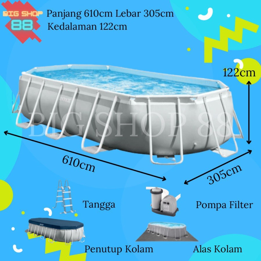 Jual INTEX 26798 KOLAM RENANG PORTABLE PRISM FRAME POOL SET 6M 6METER 6 ...