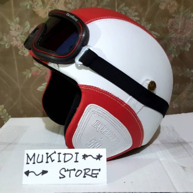 Jual Helm Bogo Vespa Retro Kulit Pilot Merah Putih Bukan Ink Centro Shopee Indonesia