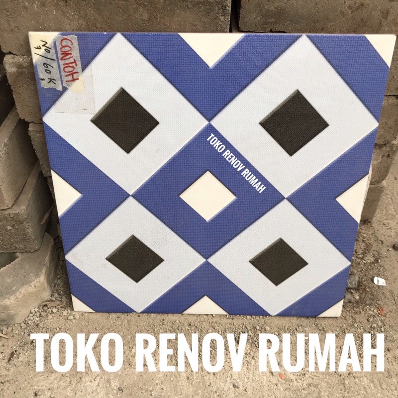 Jual keramik lantai 40x40 warna biru motif kotak / keramik teras