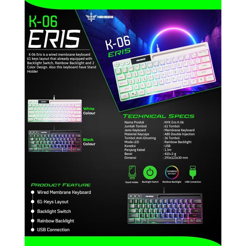 Jual NYK Nemesis ERIS K-06 Keyboard Mini RGB with Stand Holder | Shopee ...