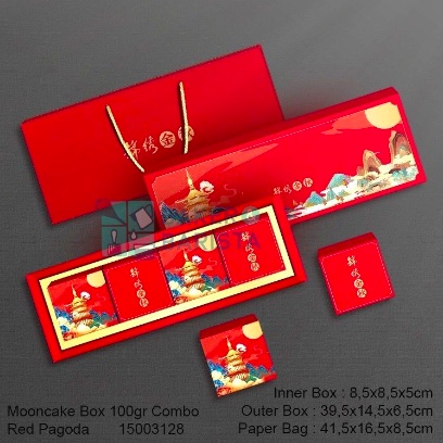 Jual mooncake box 100gr combo 4 red pagoda box moon cake isi 4 kotak ...