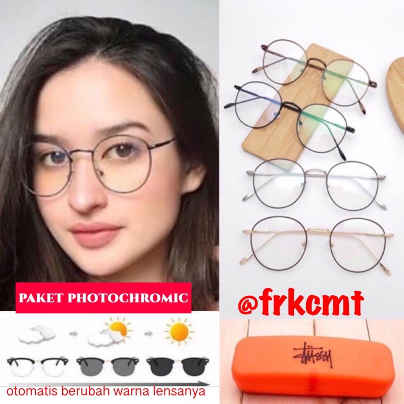 Jual Paket Kacamata Lensa Minus Anti Radiasi Photochromic Atau Blueray Pria Wanita Ursula Bulat