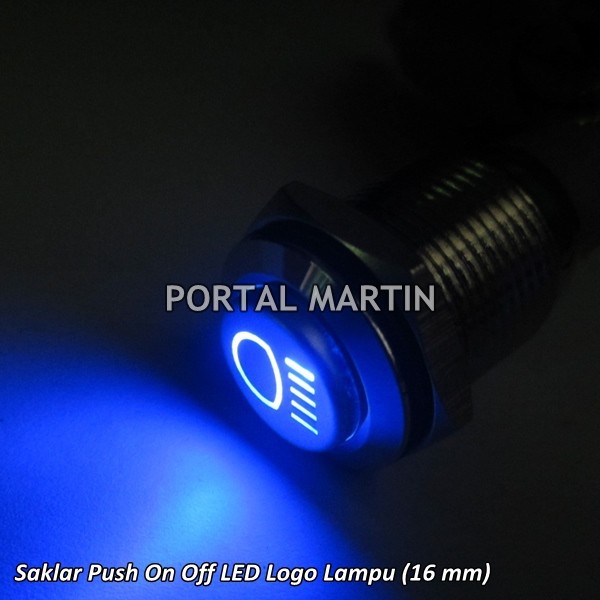 Jual Saklar Push ON OFF Logo Lampu LED Biru Waterproof Nikel Ulir 16mm ...