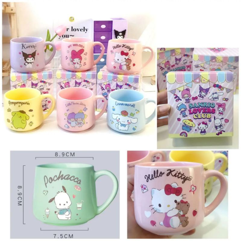 Jual Gelas Keramik Hello Kitty My Melody Kuromi Lts Cinnamoroll Pompompurin Pochacco Shopee 3080