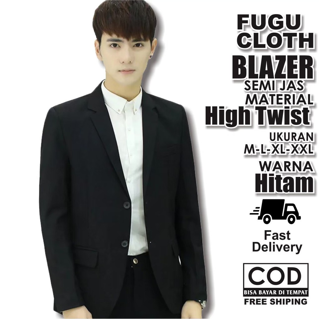 Jual Blazer Pria Jas Resmi Pernikahan Almamater Blezer Slimfit Cowok Formal Tuxedo Pormal Hitam