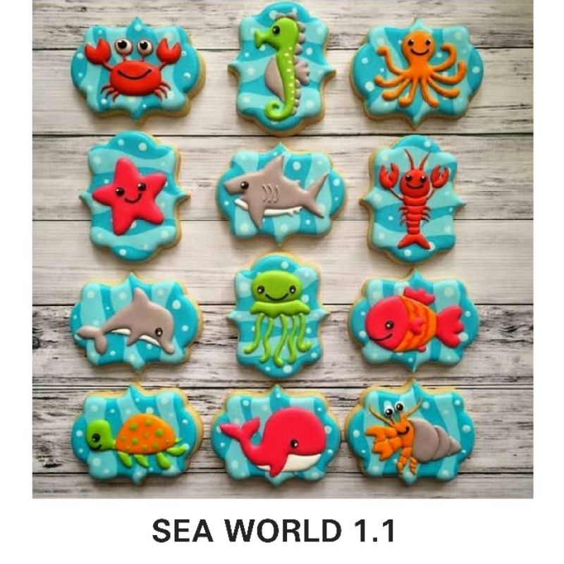 Jual IHANALICIOUS Butter Cookies Tema Sea World 1 Hewan Laut ikan cumi ...