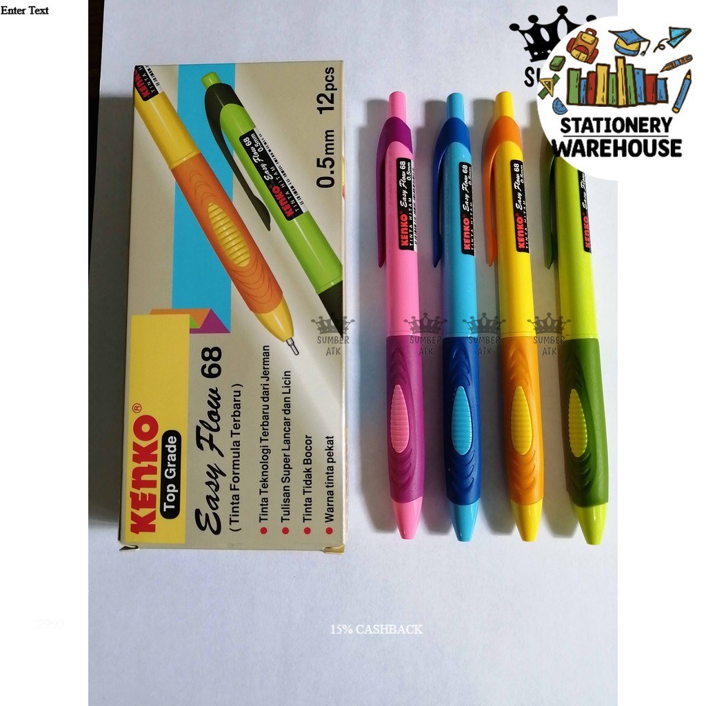 Jual Pulpen / Pena Kenko Easy Flow 68 Black/ Ballpoint Hitam Original ...