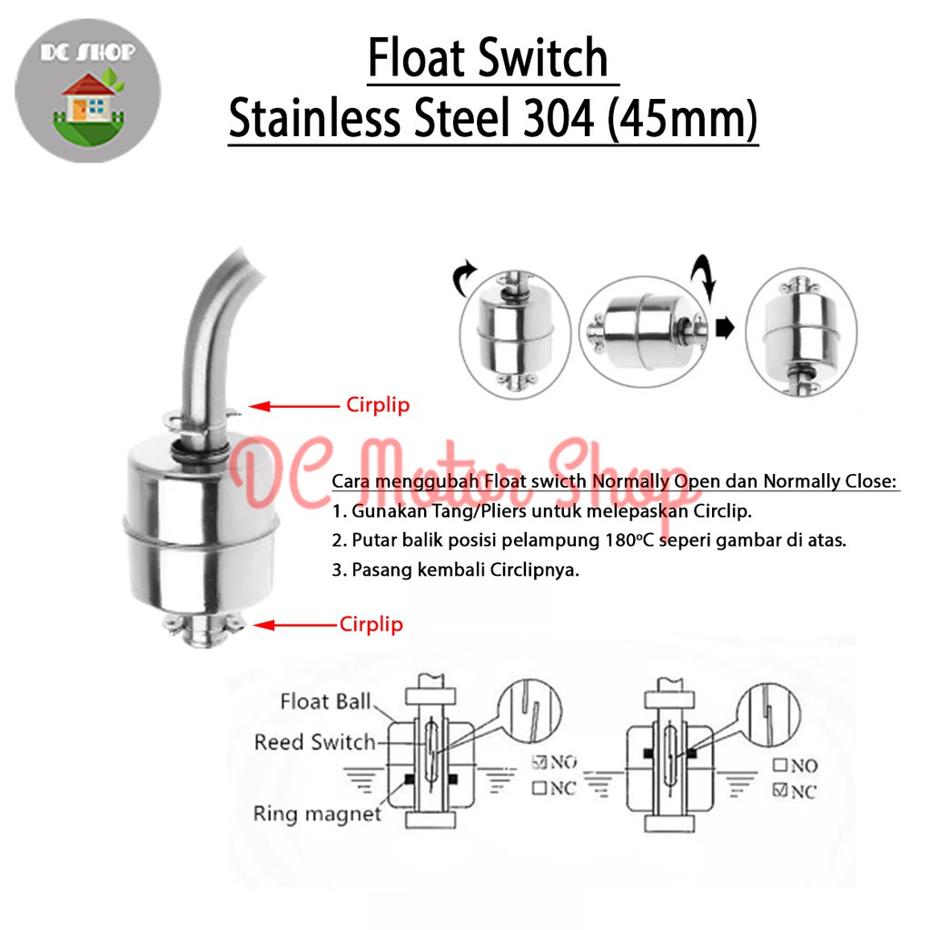Jual Stainless Steel Liquid Water Level Sensor Float Switch 45mm ...