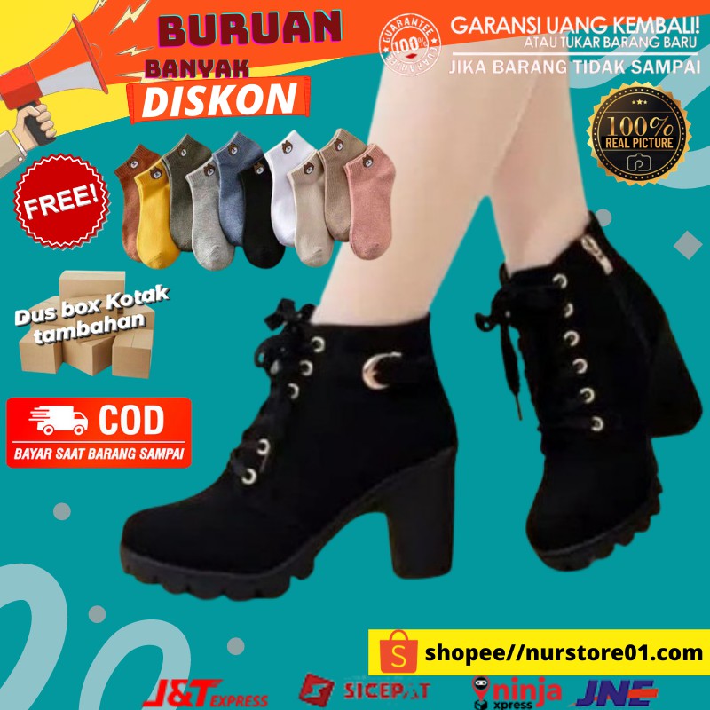 Jual Sepatu Boots Wanita Model Korea Kekinian Spatu Bots High Heels Keren Remaja Dewasa Murah